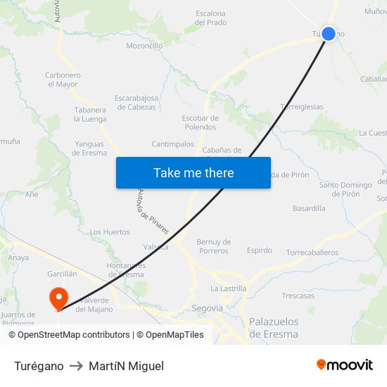 Turégano to Martí­N Miguel map