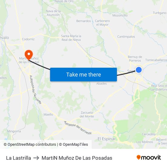 La Lastrilla to Martí­N Muñoz De Las Posadas map