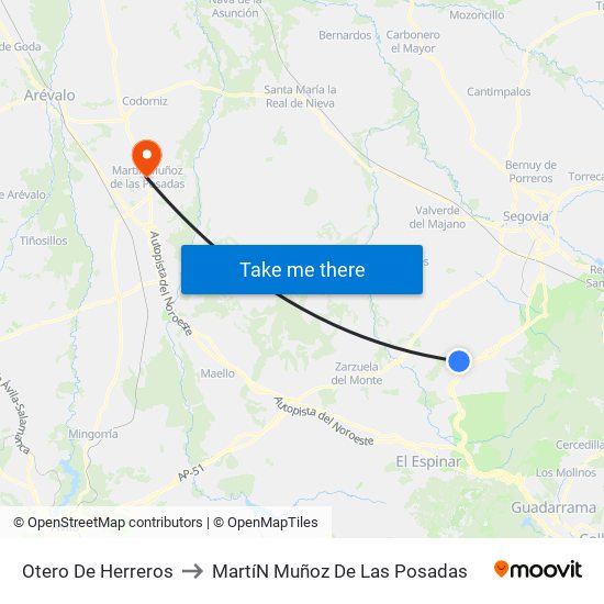 Otero De Herreros to Martí­N Muñoz De Las Posadas map