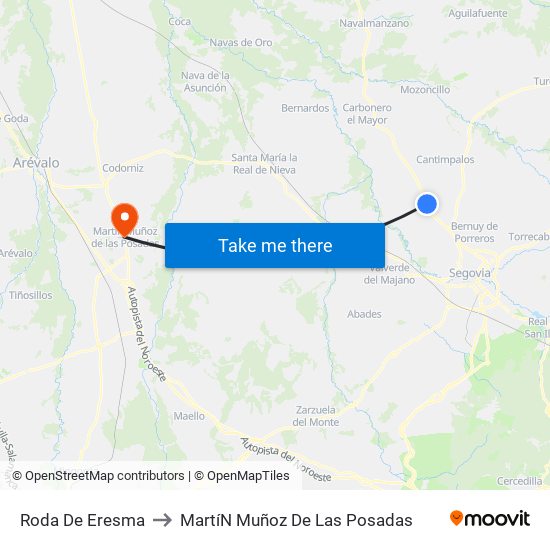 Roda De Eresma to Martí­N Muñoz De Las Posadas map