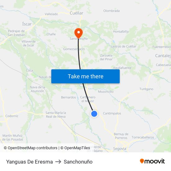 Yanguas De Eresma to Sanchonuño map