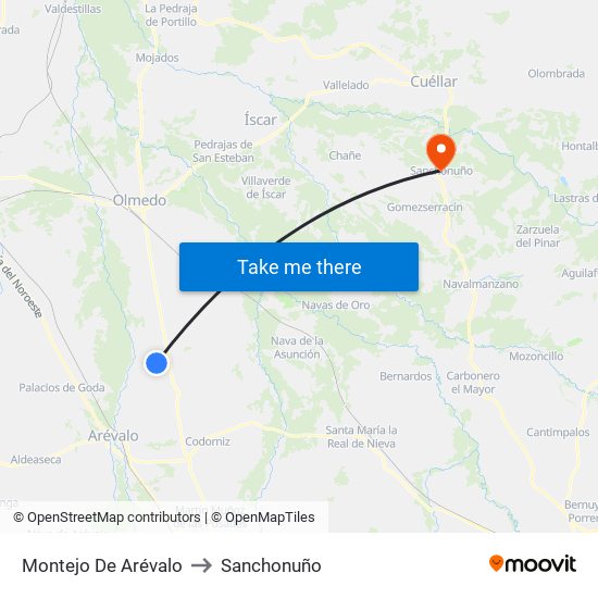 Montejo De Arévalo to Sanchonuño map