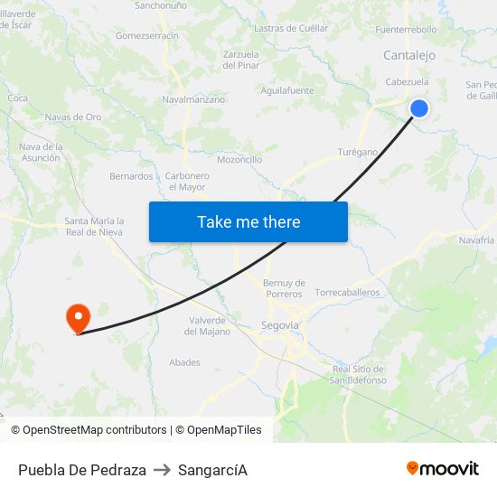 Puebla De Pedraza to Sangarcí­A map