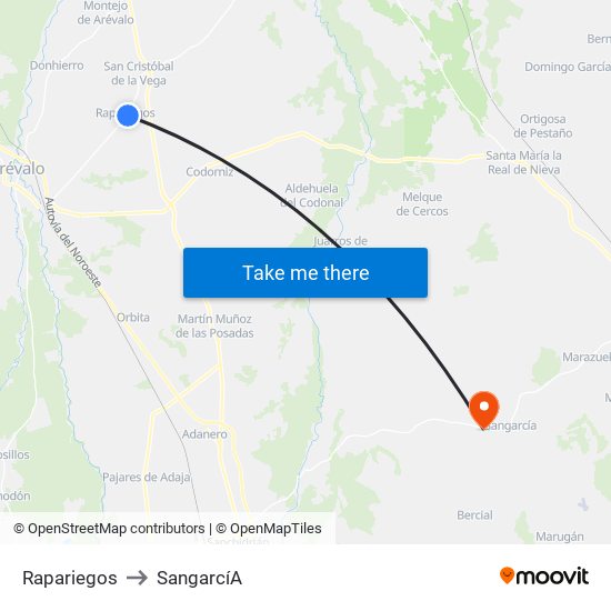 Rapariegos to Sangarcí­A map