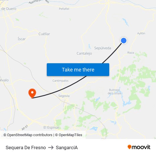 Sequera De Fresno to Sangarcí­A map