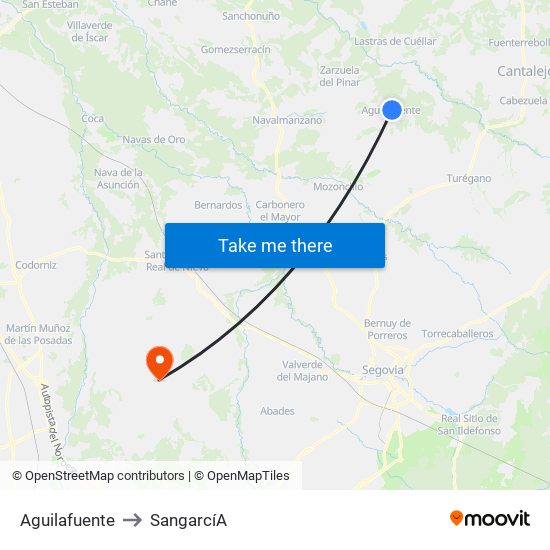 Aguilafuente to Sangarcí­A map