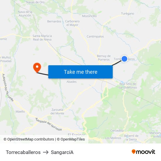Torrecaballeros to Sangarcí­A map