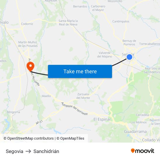 Segovia to Sanchidrián map