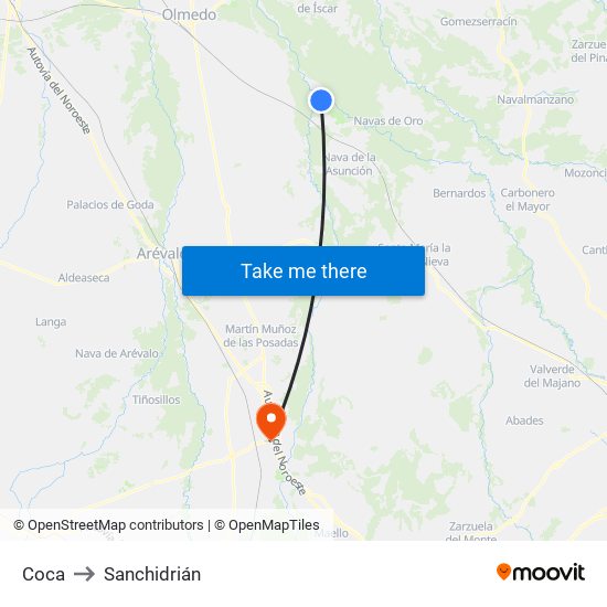 Coca to Sanchidrián map