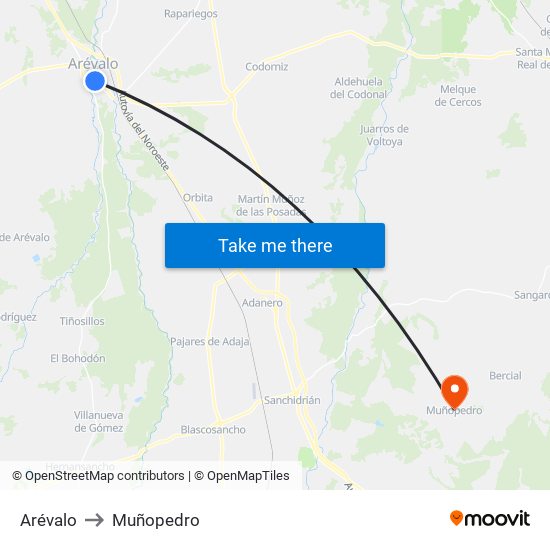 Arévalo to Muñopedro map