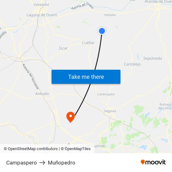 Campaspero to Muñopedro map