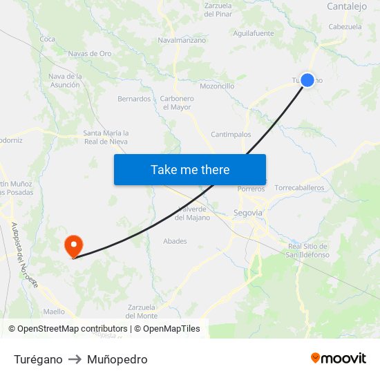 Turégano to Muñopedro map