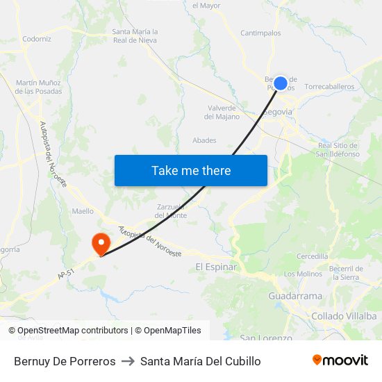 Bernuy De Porreros to Santa María Del Cubillo map