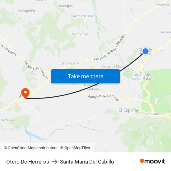 Otero De Herreros to Santa María Del Cubillo map