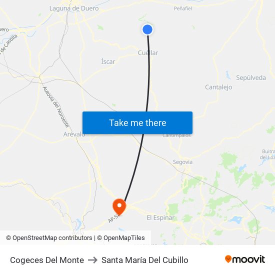 Cogeces Del Monte to Santa María Del Cubillo map