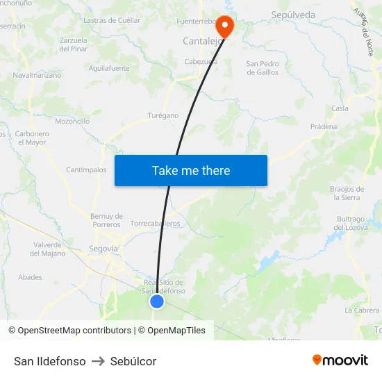 San Ildefonso to Sebúlcor map