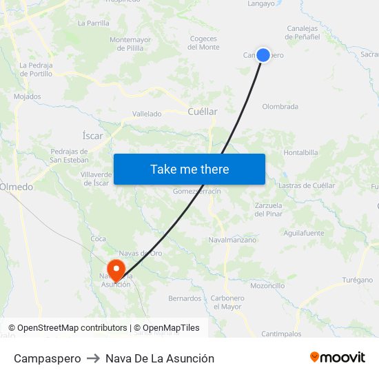 Campaspero to Nava De La Asunción map