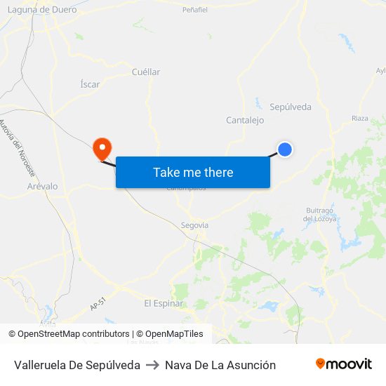 Valleruela De Sepúlveda to Nava De La Asunción map