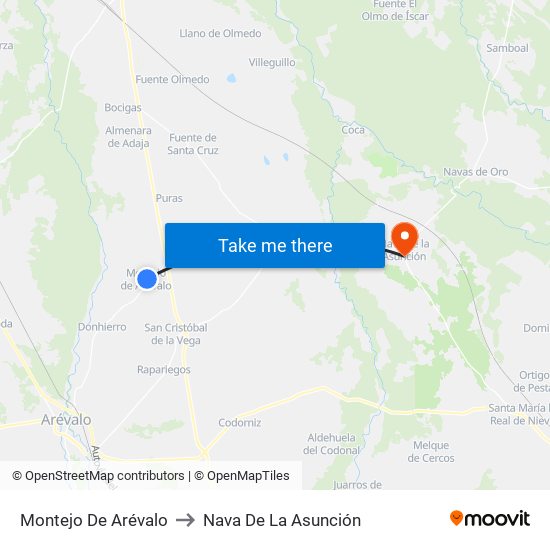 Montejo De Arévalo to Nava De La Asunción map