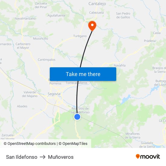 San Ildefonso to Muñoveros map