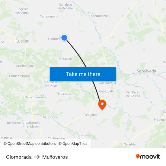 Olombrada to Muñoveros map