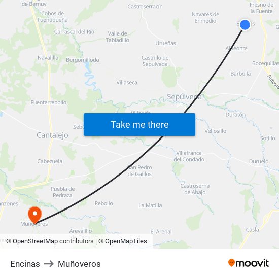 Encinas to Muñoveros map