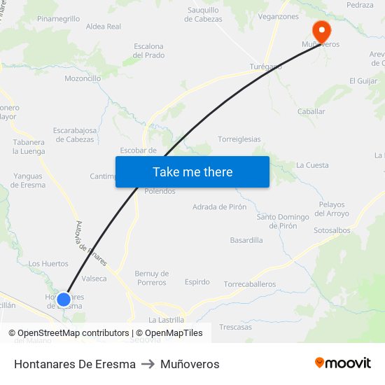 Hontanares De Eresma to Muñoveros map