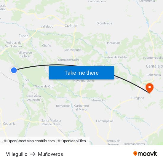 Villeguillo to Muñoveros map