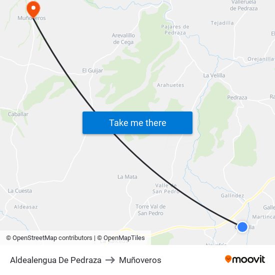 Aldealengua De Pedraza to Muñoveros map