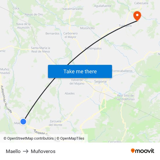 Maello to Muñoveros map