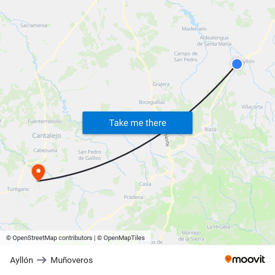Ayllón to Muñoveros map