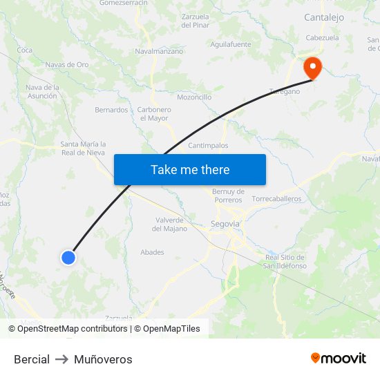 Bercial to Muñoveros map