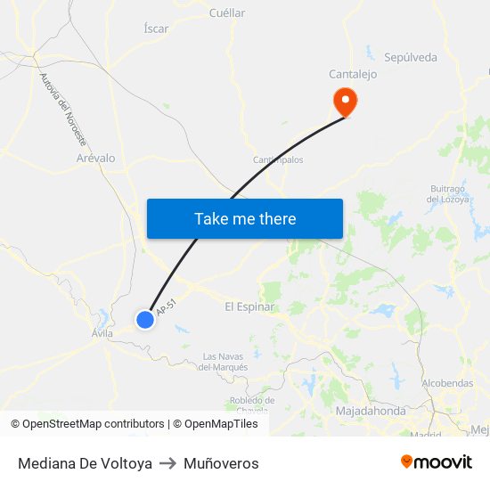 Mediana De Voltoya to Muñoveros map