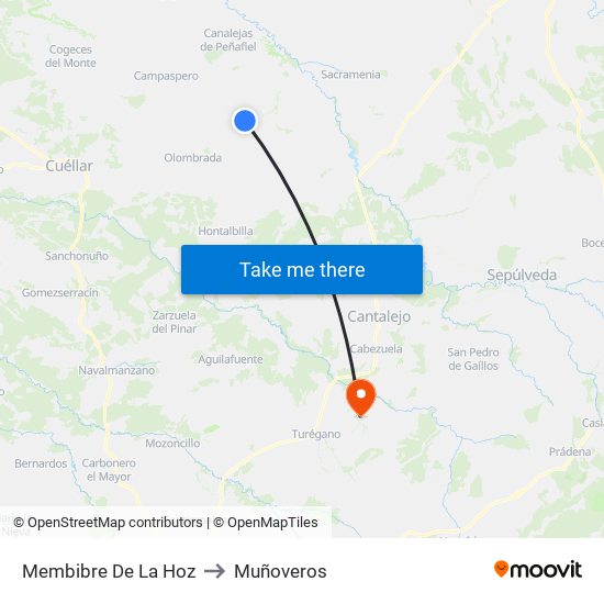 Membibre De La Hoz to Muñoveros map