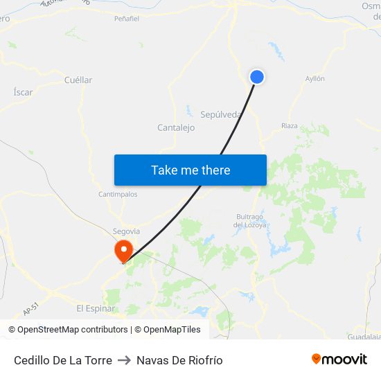 Cedillo De La Torre to Navas De Riofrío map