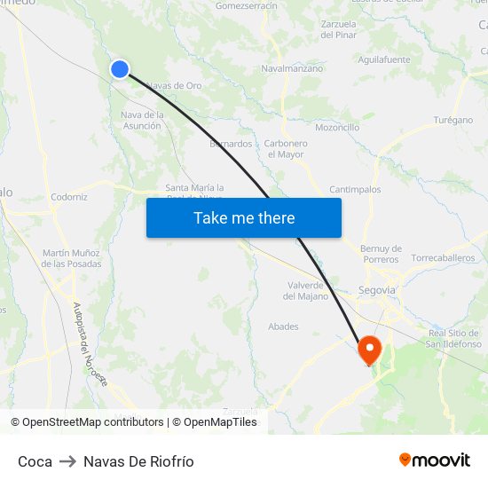 Coca to Navas De Riofrío map