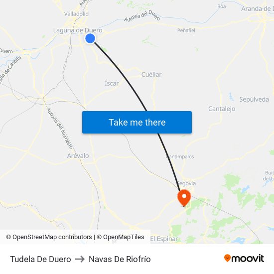 Tudela De Duero to Navas De Riofrío map