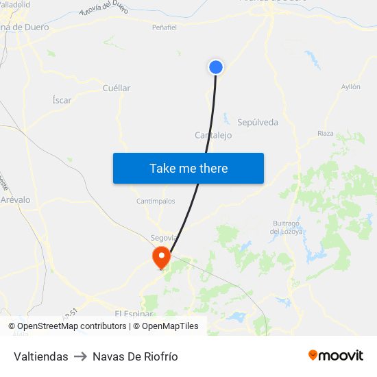 Valtiendas to Navas De Riofrío map