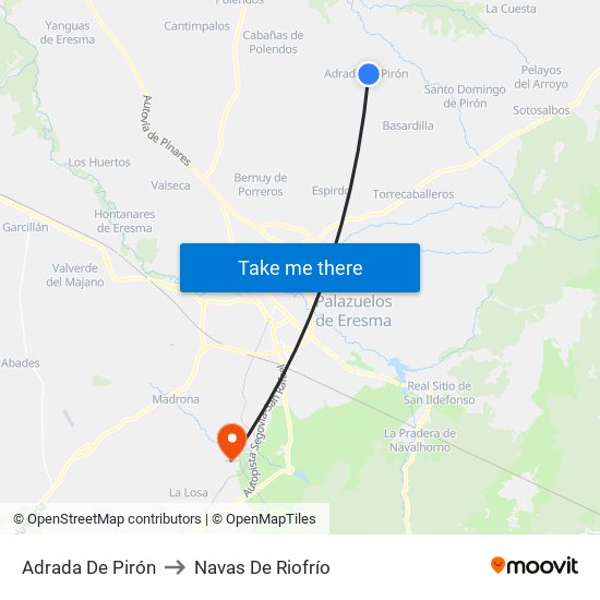 Adrada De Pirón to Navas De Riofrío map