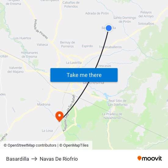 Basardilla to Navas De Riofrío map