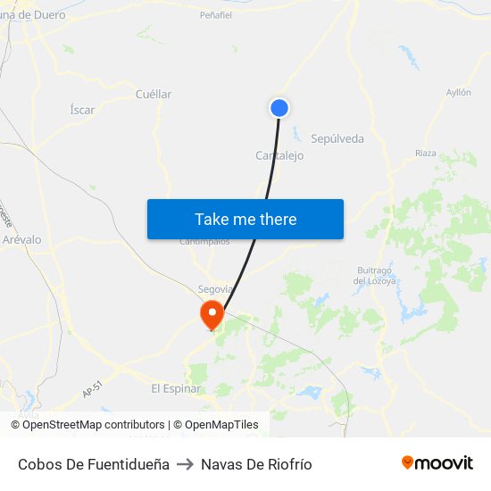 Cobos De Fuentidueña to Navas De Riofrío map