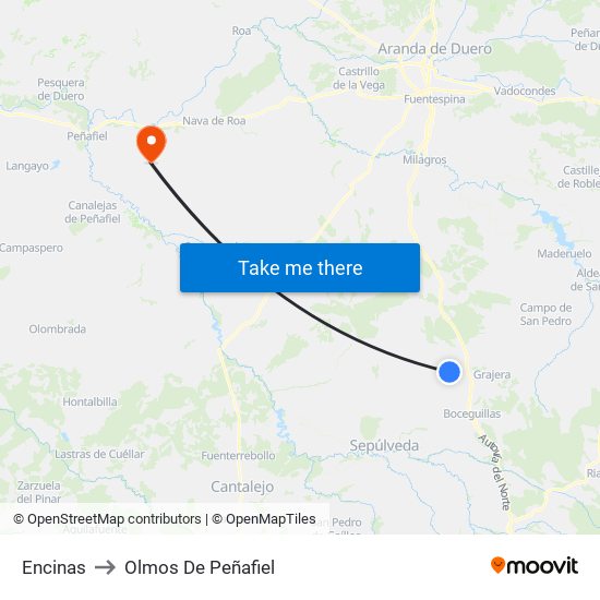 Encinas to Olmos De Peñafiel map