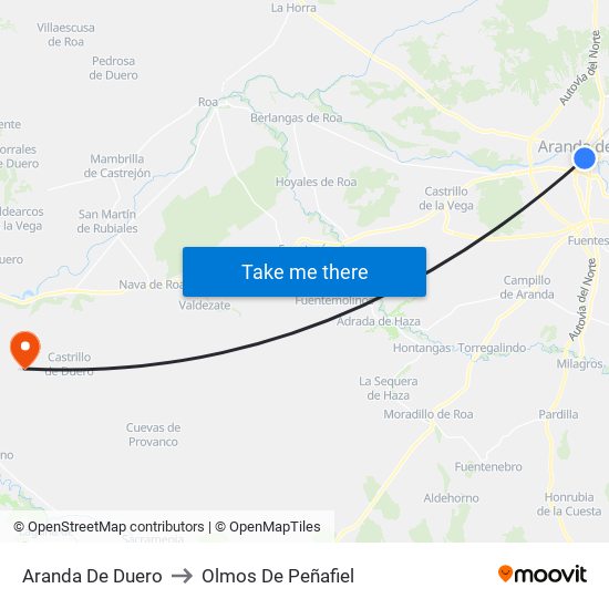 Aranda De Duero to Olmos De Peñafiel map