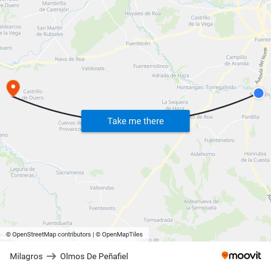 Milagros to Olmos De Peñafiel map