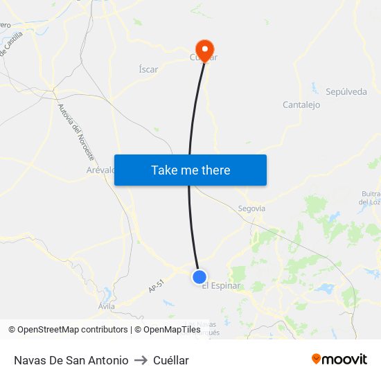 Navas De San Antonio to Cuéllar map