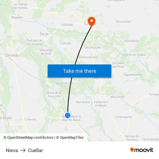 Nieva to Cuéllar map