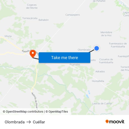 Olombrada to Cuéllar map