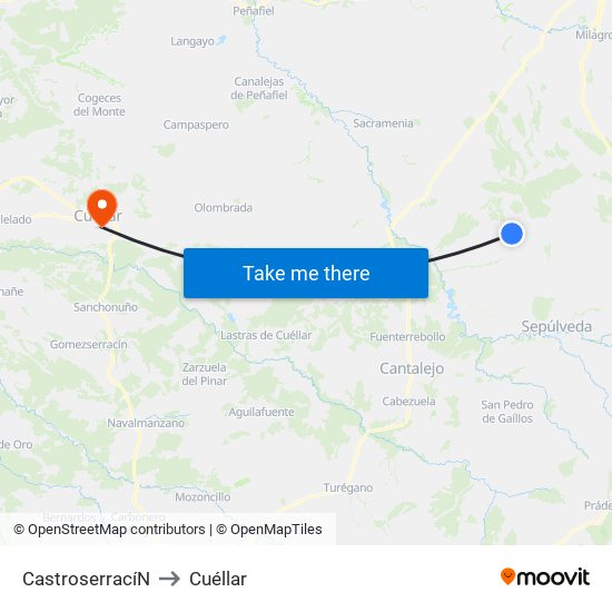 Castroserrací­N to Cuéllar map