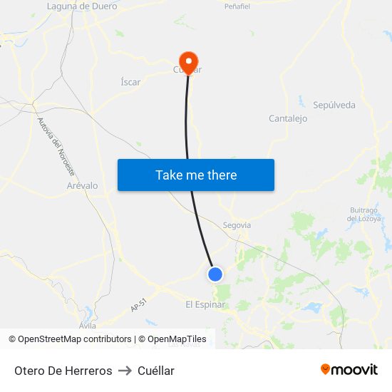 Otero De Herreros to Cuéllar map