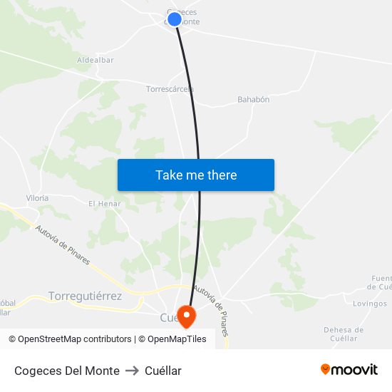 Cogeces Del Monte to Cuéllar map
